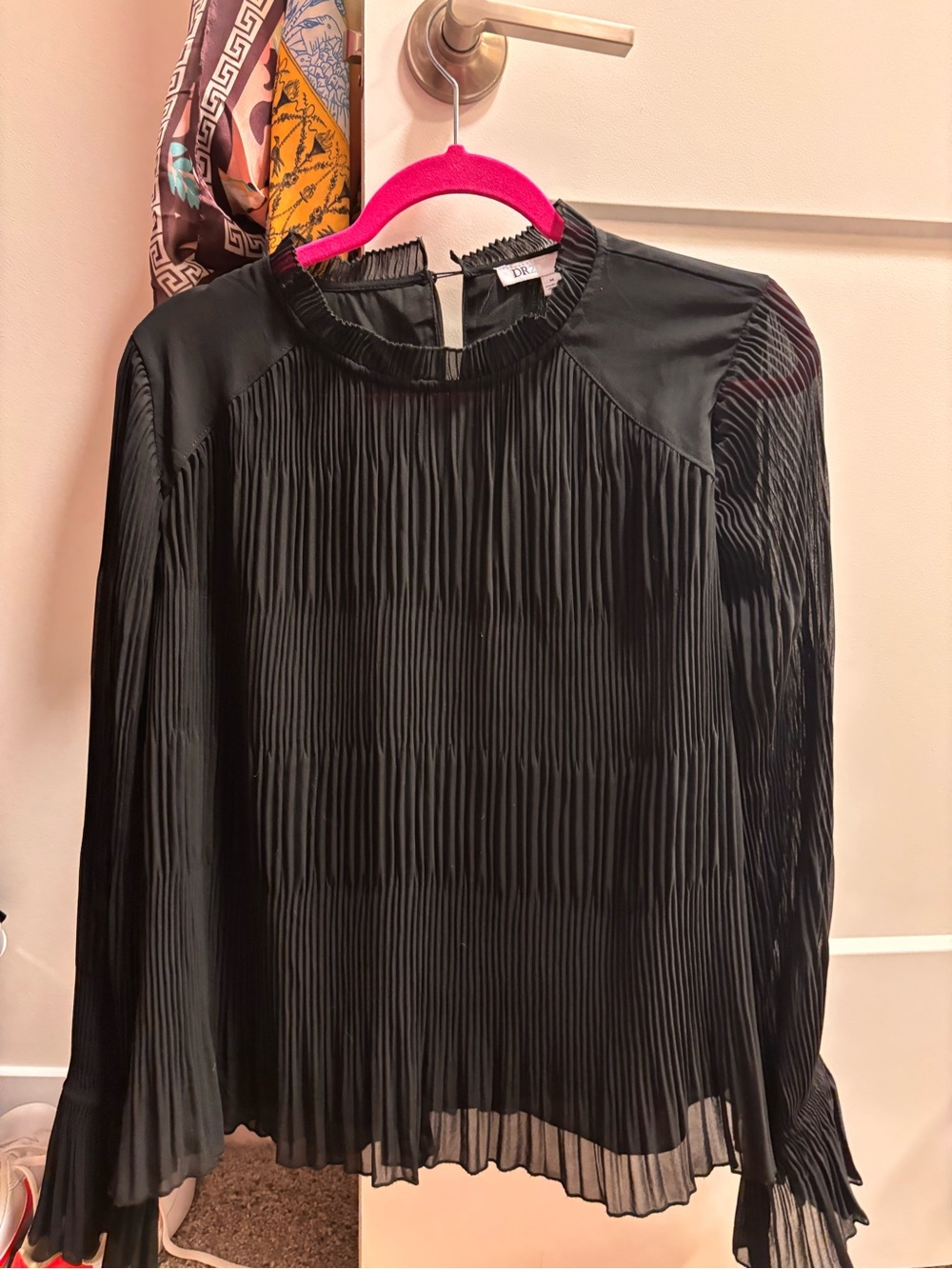 DR2 Black Pleated Long-Sleeve Top